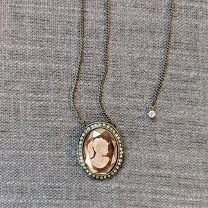 Antiqued brass colored  cameo necklace